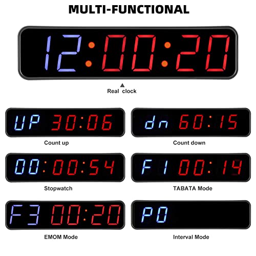 PELLOR Temporizador de Intervalo LED, 1.5" Portátil 6 Dígitos LED Temporizador de Gimnasio con Mando a Distancia, Magnético Cronómetro Deportivo Timer Recargable, Brillo y Volumen Ajustable Negro