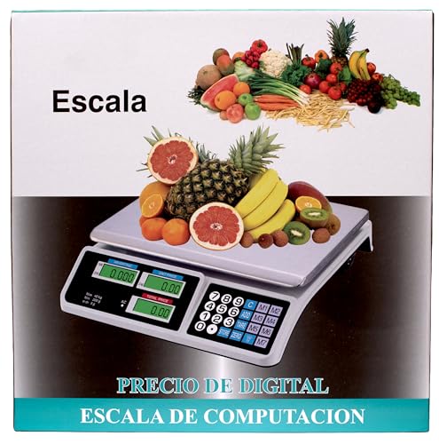 PELUCO Bascula Comercial Digital de 40kg - 2 EN 1 CON BATERIA RECARGABLE y Fuente de Alimentacion - Precision 5 Gramos Comercio Balanza Inalambrica para Fruteria 40 Kilos Peso Industrial LCD