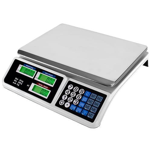 PELUCO Bascula Comercial Digital de 40kg - 2 EN 1 CON BATERIA RECARGABLE y Fuente de Alimentacion - Precision 5 Gramos Comercio Balanza Inalambrica para Fruteria 40 Kilos Peso Industrial LCD