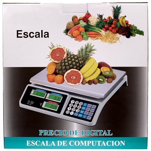 PELUCO Bascula Comercial Digital de 40kg - 2 EN 1 CON BATERIA RECARGABLE y Fuente de Alimentacion - Precision 5 Gramos Comercio Balanza Inalambrica para Fruteria 40 Kilos Peso Industrial LCD