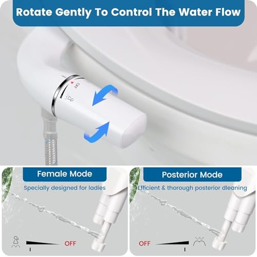 PENDEJATO Accesorio de bidé ultrafino para inodoro, no eléctrico con bidé delgado, boquillas dobles retráctiles autolimpiables y presión de agua ajustable, ducha de glúteos, taharet, blanco