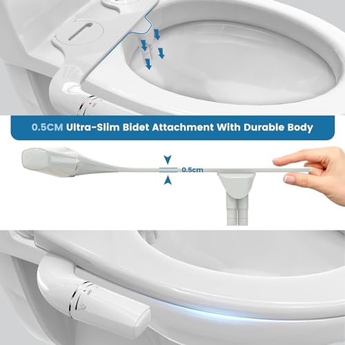 PENDEJATO Accesorio de bidé ultrafino para inodoro, no eléctrico con bidé delgado, boquillas dobles retráctiles autolimpiables y presión de agua ajustable, ducha de glúteos, taharet, blanco