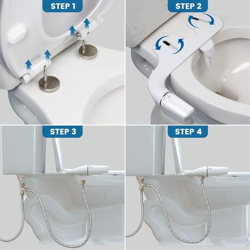 PENDEJATO Accesorio de bidé ultrafino para inodoro, no eléctrico con bidé delgado, boquillas dobles retráctiles autolimpiables y presión de agua ajustable, ducha de glúteos, taharet, blanco