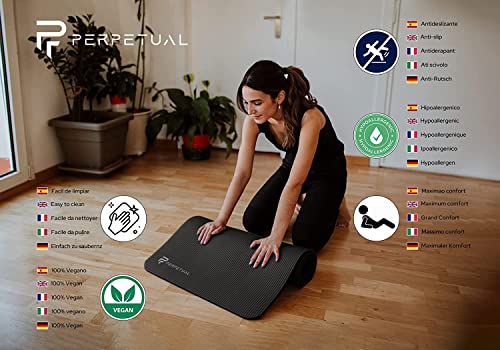 PERPETUAL® Esterilla de Yoga y Pilates de 10mm - Mat Antideslizante - Con Correa y Bolsa de Transporte - Colchoneta Gruesa y Plegable - Gimnasia, Fitness y Ejercicios - Gimnasio en Casa