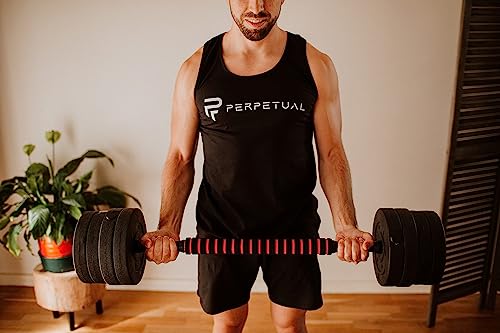 PERPETUAL® Kit de Mancuernas Regulables (Set de 10kg 15kg 20kg 30kg) - Juego de Pesas Ajustables para Musculación y Entrenamiento de Fuerza - Barra Conectora - Gimnasio en Casa - Hombre/Mujer