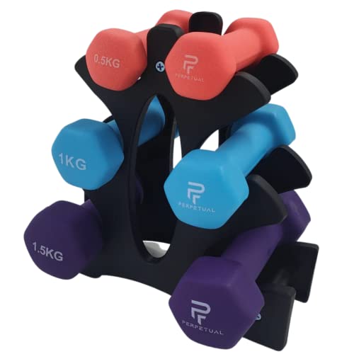 PERPETUAL Mancuernas Disponibles en 0.5KG/1KG/1.5KG/2KG/3KG/4KG/5KG (2 Unidades) y Sets 6/12/16/22/30KG Pesas Ligeras Pequeñas Hexagonales Neopreno Pilates Hombre Mujer Gimnasio en Casa Dumbbell