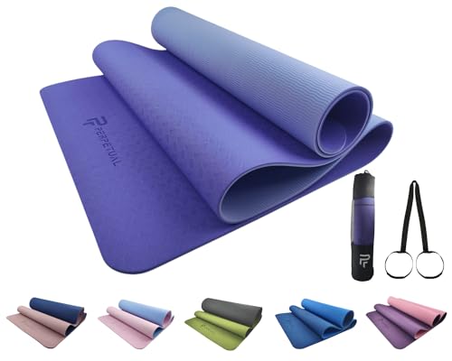 PERPETUAL® TPA Esterilla de Yoga y Pilates de 6mm - Mat Antideslizante - Con Correa y Bolsa de Transporte - Colchoneta Gruesa y Plegable - Hombre/Mujer - Gimnasia, Fitness y Ejercicios (Uva/Lavanda)