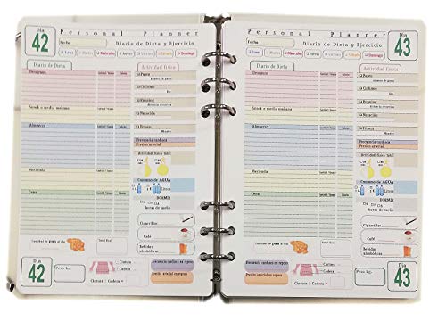 Personal Planner - Diario de Dieta 100 DÍAS - Recambio de Agenda 6 anillos - tamaño A5 15x21cm - Español