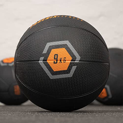 Phoenix Fitness Pelota medicinal sin rebote con agarre texturizado, perfecta para fortalecer los músculos del núcleo y entrenamiento HIIT, ideal para el hogar, gimnasio, boxeo, estudio. Peso: 9 kg