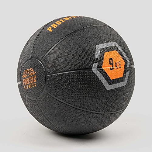 Phoenix Fitness Pelota medicinal sin rebote con agarre texturizado, perfecta para fortalecer los músculos del núcleo y entrenamiento HIIT, ideal para el hogar, gimnasio, boxeo, estudio. Peso: 9 kg