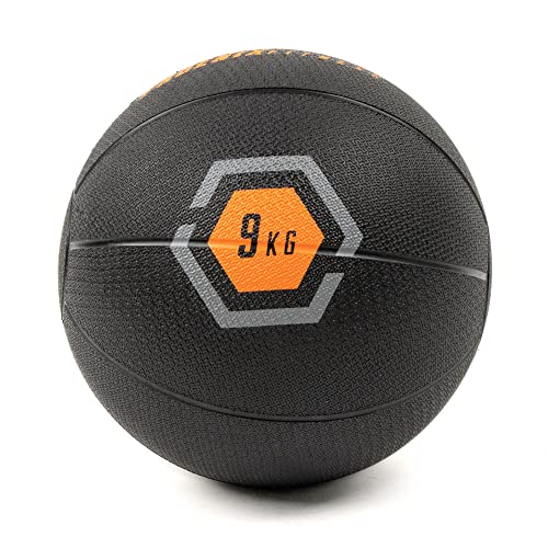 Phoenix Fitness Pelota medicinal sin rebote con agarre texturizado, perfecta para fortalecer los músculos del núcleo y entrenamiento HIIT, ideal para el hogar, gimnasio, boxeo, estudio. Peso: 9 kg