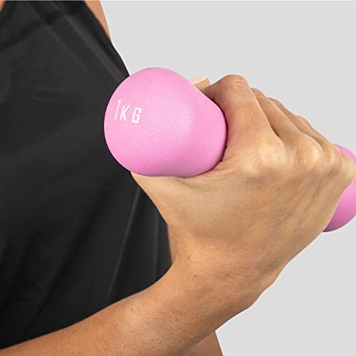 Phoenix Fitness Pesas de Neopreno con Mancuernas para Ejercicio en el hogar, Hombres, Mujeres, niños, Brazos, Pilates, Mancuernas vendidas como Individuales (Rosa) (Individual 1 kg Rosa)