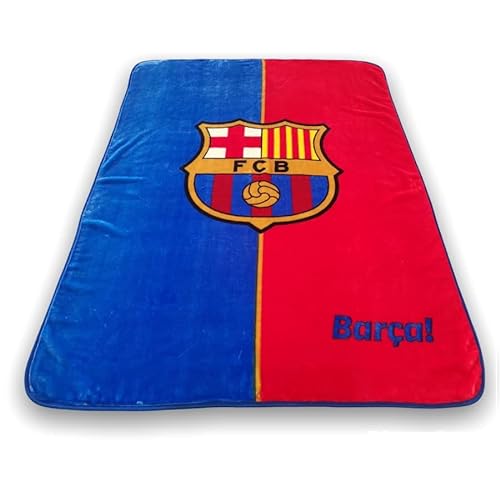 PHU Carbotex - FC Barcelona Manta Terciopelo 160 x 220 Cm (Cama 90-105 Cm) Granate Azul Escudo Centrado Barça