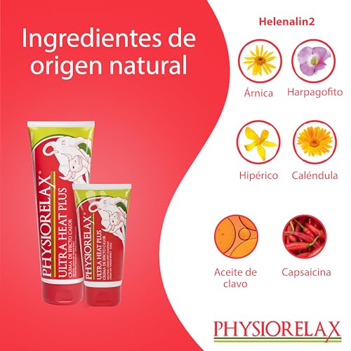 Physiorelax - Ultra Heat Plus, Crema Apta para Masaje, Efecto Calor, Para Esfuerzos Cotidianos y Antes del Ejercicio, Con Ingredientes de Origen Natural - 250 ml