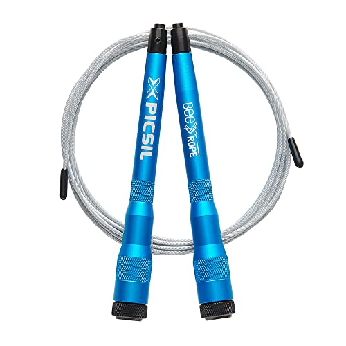 PICSIL Bee Comba de Alta Velocidad, Cuerda Auto Ajustable, Sistema de Doble Rodamiento, Hecha de Aluminio, Solo 200g , Cross Training, Boxeo, Fitness, Adaptable Para Hombres y Mujeres, Azul