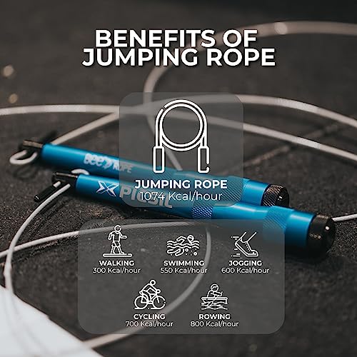 PICSIL Bee Comba de Alta Velocidad, Cuerda Auto Ajustable, Sistema de Doble Rodamiento, Hecha de Aluminio, Solo 200g, Cross Training, Boxeo, Fitness, Adaptable Para Hombres y Mujeres (Azul)