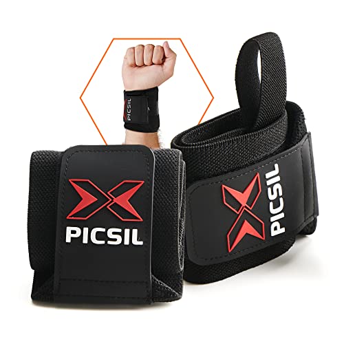 PicSil Muñequeras de Algodón para Cross Training, Soporte de Muñeca con Agarre Pulgar, Hecha de Nylon Elástico, Ideal para Musculación, Boxeo, Calistenia, Gimnasio, Previene Tendinitis, Unisex (Negro)