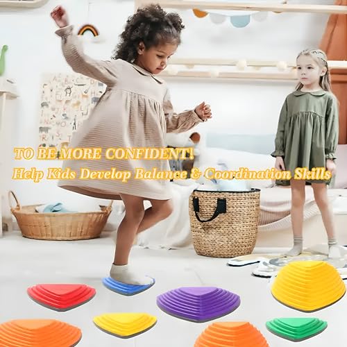 Piedras de equilibrio para niños, 6 piedras de río, piedras de equilibrio, juego de equilibrio, ejercicio, fuerza de coordinación y movimiento para interiores y exteriores, escuelas, guarderías