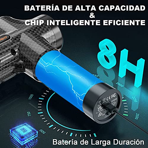 Pistola de Masaje Muscular, Eléctrica Masajeador de Músculos de Tejido Profundo Hasta 4800 RPM, 30 Velocidades, 8 Cabezales de Masaje, Pantalla LCD Táctil, Carga Tipo-C (Negro)