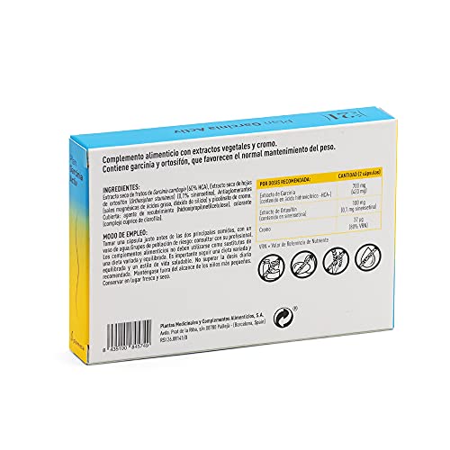 PLAMECA - Plan Garcinia Activ, Favorece el Mantenimiento y el Control de Peso Corporal, Incluye Garcinia, Ortosifón y Cromo, Para Conseguir tus Objetivos Fácilmente, sin Gluten - 60 Cápsulas Vegetales