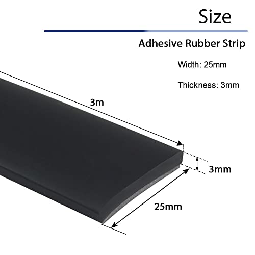 Plancha Goma Adhesiva Rollo de Caucho Adhesiva Tira de Goma de Neopreno Plancha de Goma Suelo de Goma Antideslizante Placa de Goma para Juntas antivibración protección Bricolaje (25mm×3mm×3m)