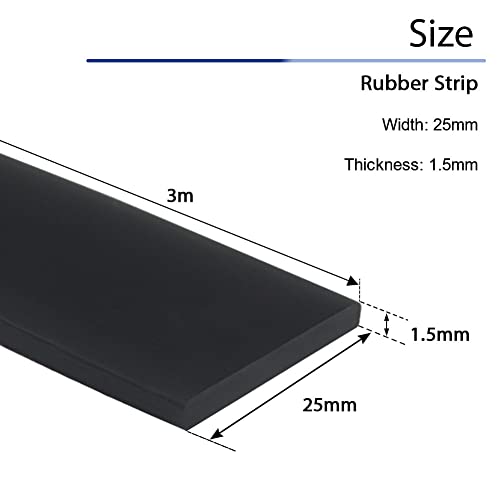 Plancha Goma Rollo de Caucho Tira de Goma de Neopreno Plancha de Goma Suelo de Goma Antideslizante Placa de Goma para Juntas antivibración protección Bricolaje (25mm×1,5mm×3m)