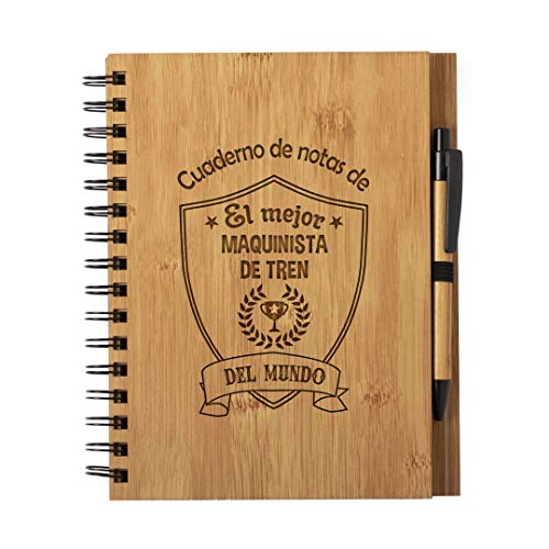 Planetacase Cuaderno De Notas El Mejor Maquinista De Tren Del Mundo - Libreta De Madera Natural Con Boligrafo Regalo Original Tamaño A5