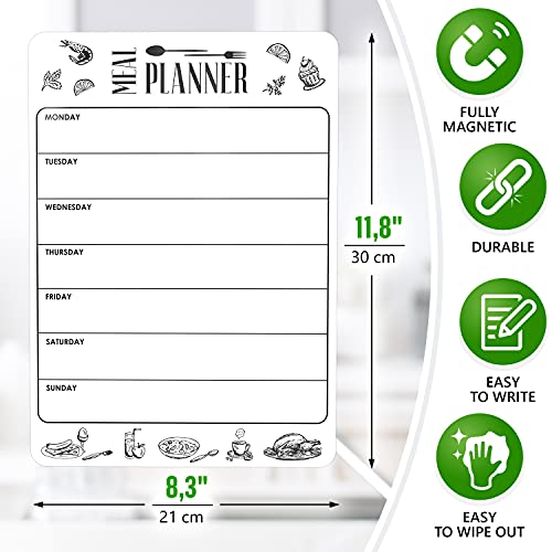 Planificador de Menu Blanca para Nevera - Planificador de Comidas Magnetico para Frigorifico - Magnetic Board Meal Planner for Fridge - Pizarra Blanca Magnetica para Refrigerador de Cocina