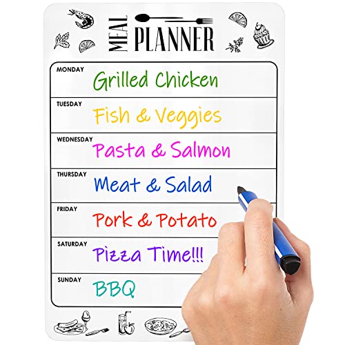 Planificador de Menu Blanca para Nevera - Planificador de Comidas Magnetico para Frigorifico - Magnetic Board Meal Planner for Fridge - Pizarra Blanca Magnetica para Refrigerador de Cocina