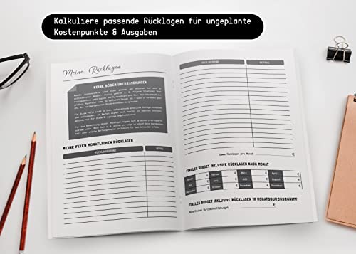 Planificador financiero DIN A4 – Rastrea ingresos mensuales, gastos y presupuesto – Planificador de dinero en alemán con 36 páginas, planificador para ahorrar y controlar tus costes fijos mensuales,