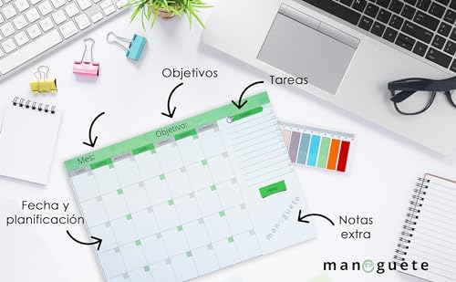 Planificador Mensual A3 con Notas Adhesivas. Organizador semanal, mensual y diario. Tu calendario, agenda, planificador y to do list en un bloc. Planner 2024. Organizador mensual sobremesa