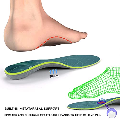 Plantilla de soporte del arco para la fascitis plantar, alivio del dolor del talón plano, absorción de impactos, plantilla cómoda antifatiga, verde (EU43-44(28cm), Verde)