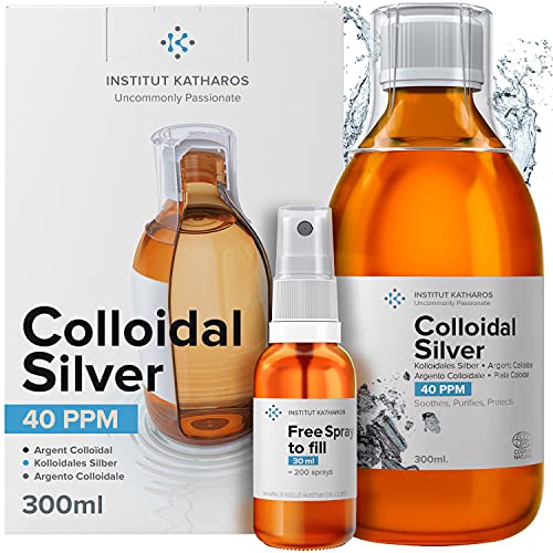 Plata Coloidal Prémium 300 ml Sin sabor ● 40 ppm ● Óptima Concentración, Partículas más Pequeñas, Mejores Resultados ● Certificada por Laboratorio ● Incluye Pulverizador para llenar y Ebook