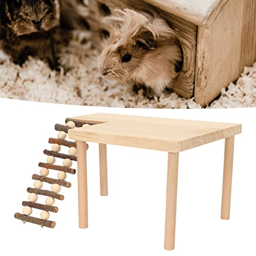 Plataforma de Jaula de hámster con Patas, Plataforma de Actividad de Juego de hámster de Madera Natural con Escalera para hámster Gerbil Chinchilla