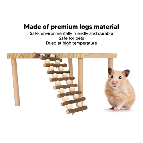 Plataforma de Jaula de hámster con Patas, Plataforma de Actividad de Juego de hámster de Madera Natural con Escalera para hámster Gerbil Chinchilla