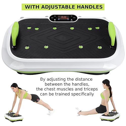 Plataforma Vibración Muscular con Mango, Silencioso, con Altavoz Bluetooth, 2 Bandas Elásticas, 120 Niveles+5 Programas de Entrenamiento, Écran Tactile LCD et télécommande, Plataforma Fitness