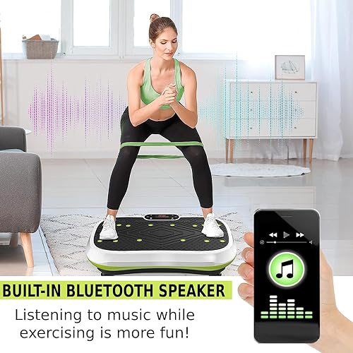 Plataforma Vibración Muscular con Mango, Silencioso, con Altavoz Bluetooth, 2 Bandas Elásticas, 120 Niveles+5 Programas de Entrenamiento, Écran Tactile LCD et télécommande, Plataforma Fitness