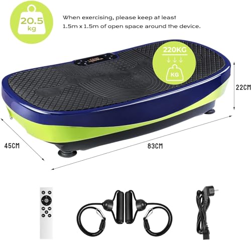 Plataforma Vibratoria 3D | Motor silencioso con 120 Niveles + 5 programas de Entrenamiento | Extra Grande Delgado y Antideslizante | Altavoz Bluetooth | Entrenamiento de Cuerpo Completo, Perder Grasa