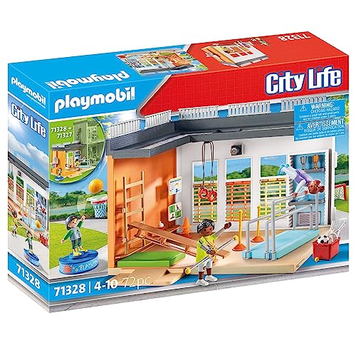 PLAYMOBIL City Life 71328 Gimnasio extensión, Extensión de Gimnasio con Canasta de Baloncesto, Juguetes para niños a Partir de 4 años