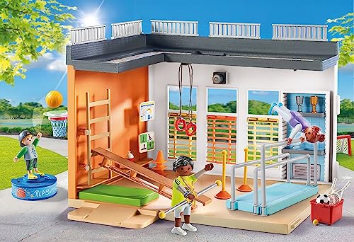 PLAYMOBIL City Life 71328 Gimnasio extensión, Extensión de Gimnasio con Canasta de Baloncesto, Juguetes para niños a Partir de 4 años