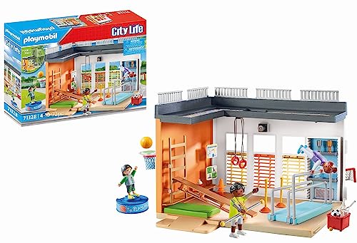 PLAYMOBIL City Life 71328 Gimnasio extensión, Extensión de Gimnasio con Canasta de Baloncesto, Juguetes para niños a Partir de 4 años