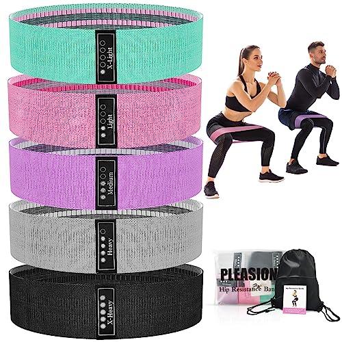 PLEASION Bandas Elasticas Musculacion Fitness, Set de 5 Gomas Elasticas Musculacion Antideslizantes de Tela, Cintas elasticas musculacion de Resistencia para Crossfit Yoga Pilates Glúteos Piernas