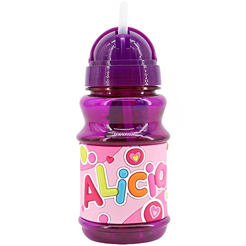 PLUS HOME Botella Agua con nombre Alicia para niños, 100% a prueba de fugas, sin BPA, 350 ml, para guardería, colegio, viajes y deporte Regalo de Niños 5-10 años para Colegio Cumpleaños(350ML)