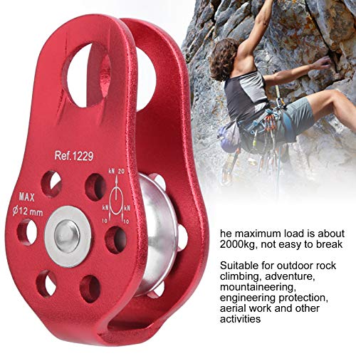 Polea Lateral Fija, 20 kN Polea de Escalada pequeña Herramienta para Exteriores Una Sola Rueda Eslabón Giratorio Cuerda de elevación Bloque de polea para Escalada/Aventura/montañismo al(Red)