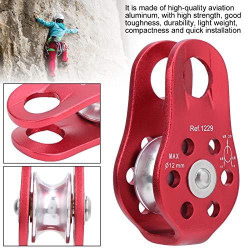 Polea Lateral Fija, 20 kN Polea de Escalada pequeña Herramienta para Exteriores Una Sola Rueda Eslabón Giratorio Cuerda de elevación Bloque de polea para Escalada/Aventura/montañismo al(Red)