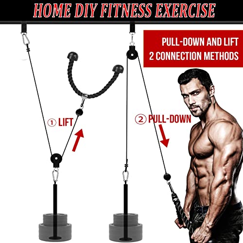 Polea para Gimnasio Profesional DIY Máquina Kit Cables de Poleas Equipo Fitness de Fuerza Muscular para Entrenamiento de Curl y Extensiones (Cuerda Tríceps)