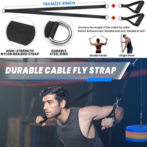 Poleas Gimnasio para Casa, DIY Polea Gimnasio Fitness Maquina Multifuncion Musculacion Gym Cable Sistema, Maquina Gimnasio Tríceps Biceps Brazo Espalda Hombro (Agarres+Cuerda Tríceps+Correa Extensión)