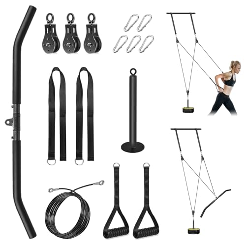 Poleas Gimnasio, Sistema de Poleas Gimnasio para Casa Doble Polea Gym con Manija Fitness y Barra Poleas Cable Máquina de Musculacion en Casa Entrenamiento de Fuerza del Brazo