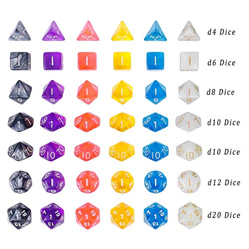 Poliédrico Dados 42 Piezas Dados de Juego de Solo Color para RPG Dungeons y Dragons Pathfinder con 6 Bolsas Negras