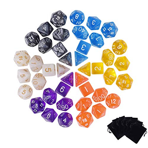 Poliédrico Dados 42 Piezas Dados de Juego de Solo Color para RPG Dungeons y Dragons Pathfinder con 6 Bolsas Negras